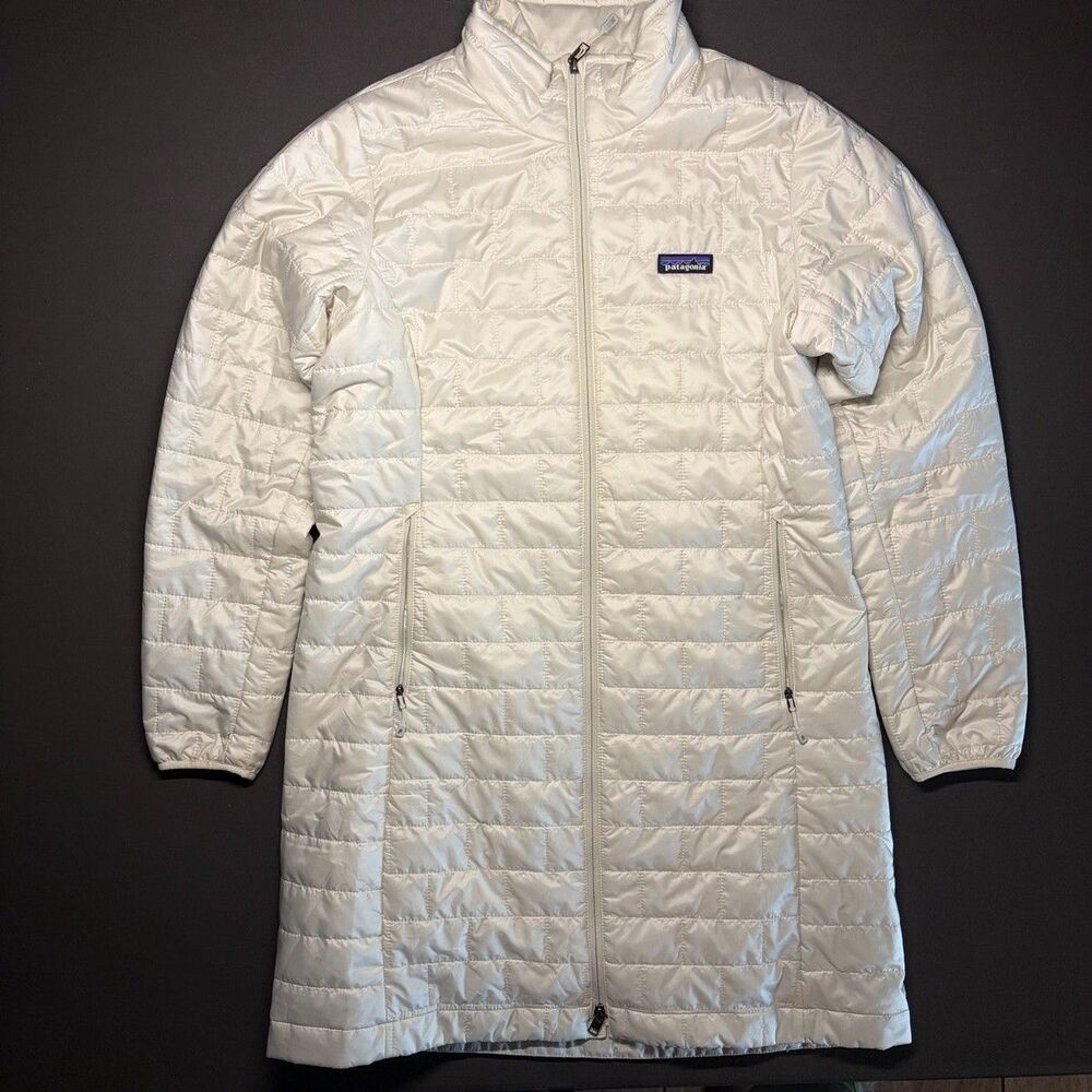 Patagonia Women's Nano Puff Parka Coat Size L Cream Quilted PrimaLoft Full Zip